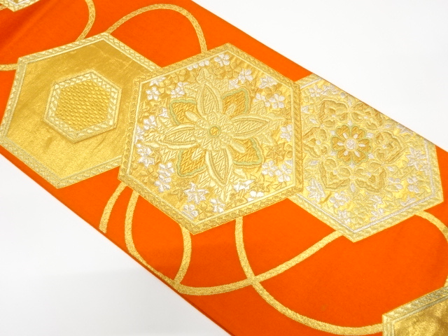 アンティーク　組紐に亀甲・華紋織り出し袋帯（材料）